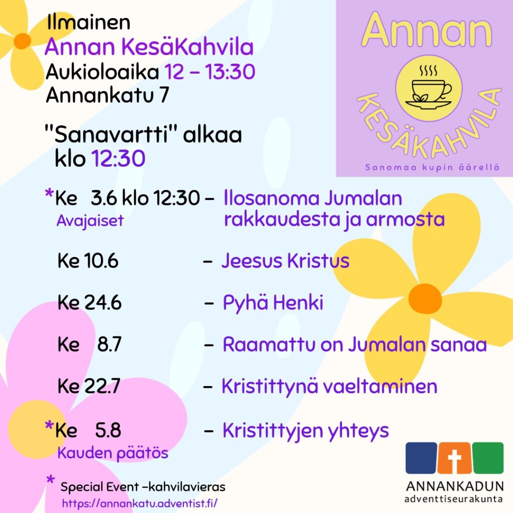 Kesäkahvilan ohjelma ke 3.6. lähtien